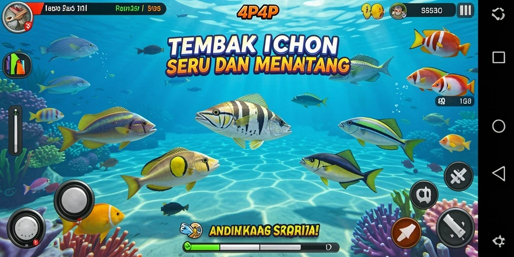 Tampilan gameplay seru 4P4P saat menangkap ikan.