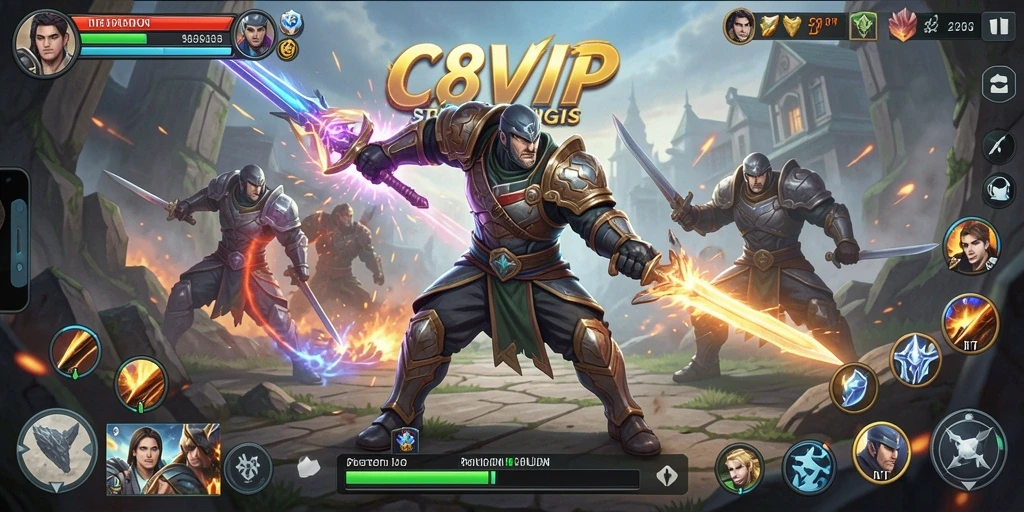Screenshot gameplay C8VIP menampilkan taktik dan strategi di medan pertempuran.
