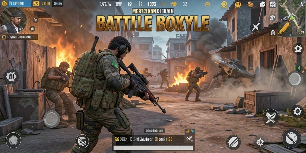 Screenshot dalam pertempuran intens di D73 menunjukkan aksi Battle Royale.