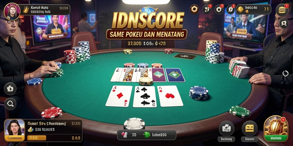 Tampilan gameplay IDNSCORE yang menarik dan interaktif dalam permainan Poker.