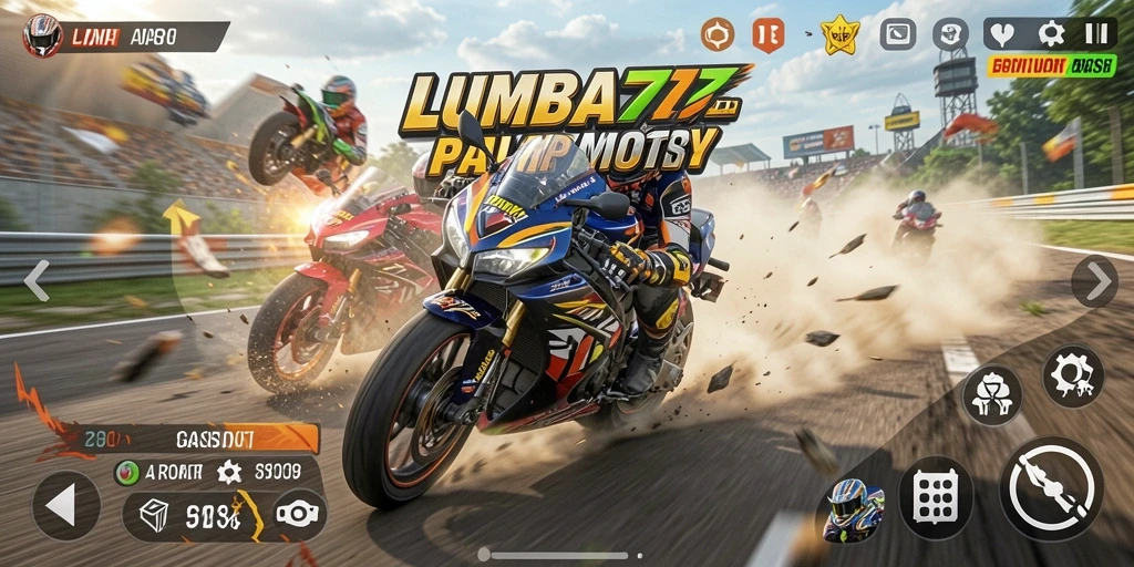 Tampilan gameplay seru di LUMBA77 dengan balapan motor yang mendebarkan.