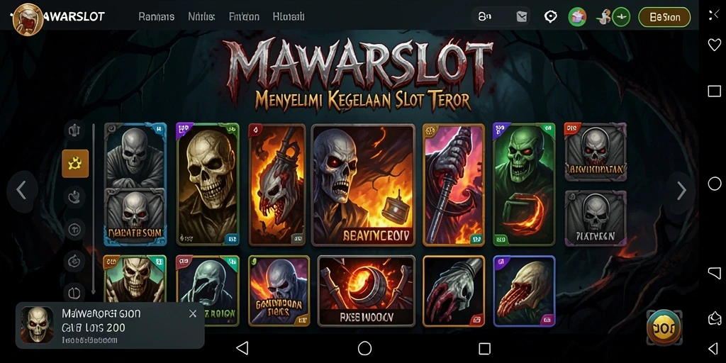 Tampilan gameplay <strong>MAWARSLOT</strong> yang mencekam dan penuh dengan simbol horor.