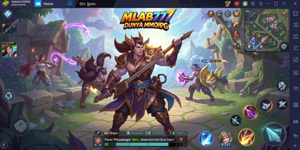 Screenshot gameplay <strong>MLBB777</strong> menunjukkan pertempuran epik di dunia MMORPG.