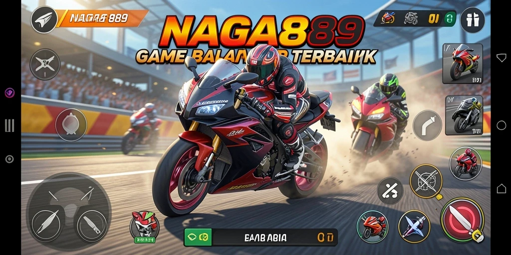 Screenshot gameplay NAGA889 dengan aksi balap motor yang intens.