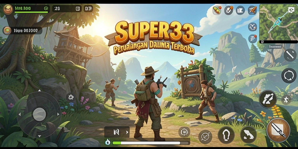 Screenshot menunjukkan pemain menjelajahi dunia yang luas dan dinamis di SUPER33.